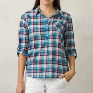 PRANA • “Gina” Organic Cotton Plaid 1/2 Button Top